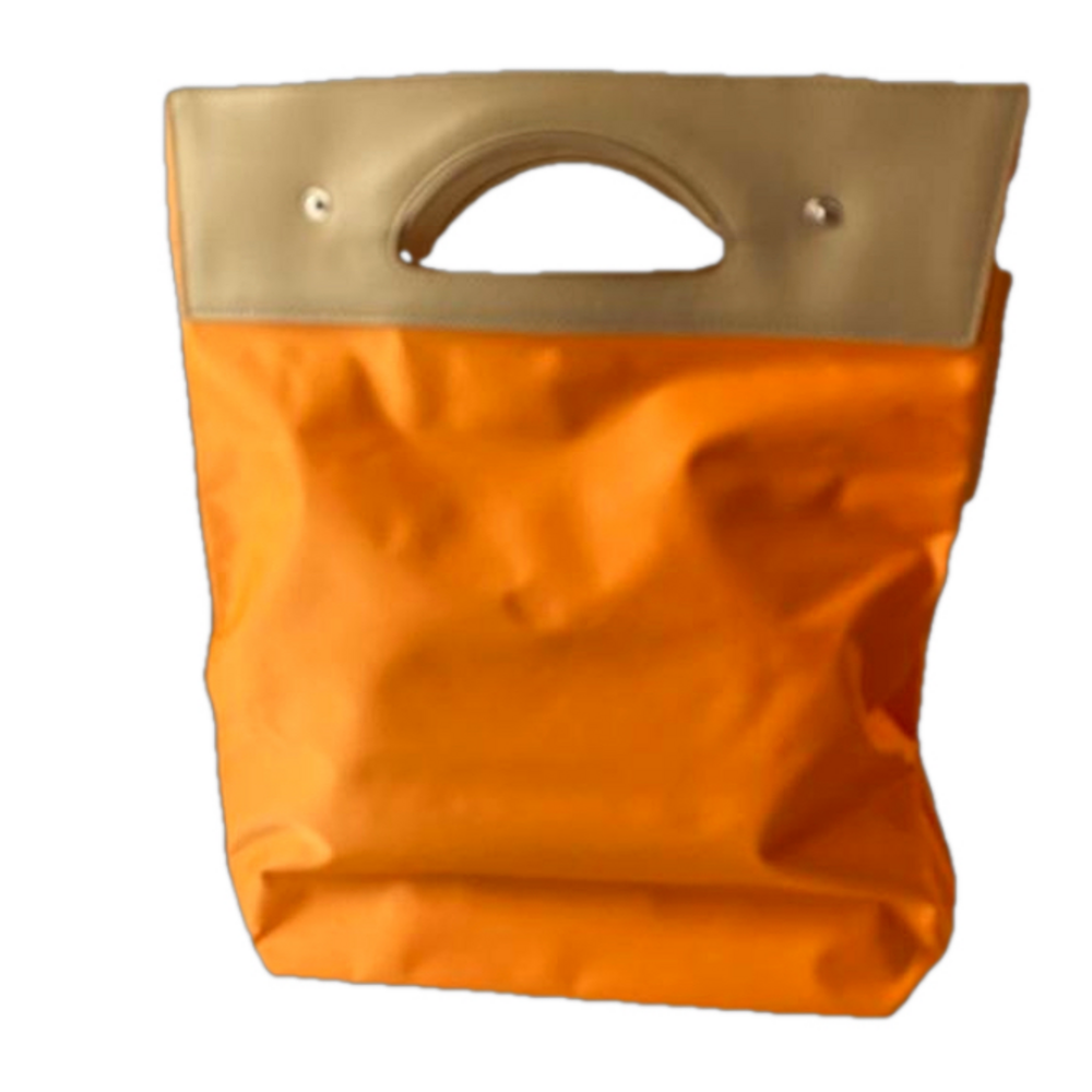 Lancel Leatherlook & Canvas look Folding Pouch Bag tan and orange